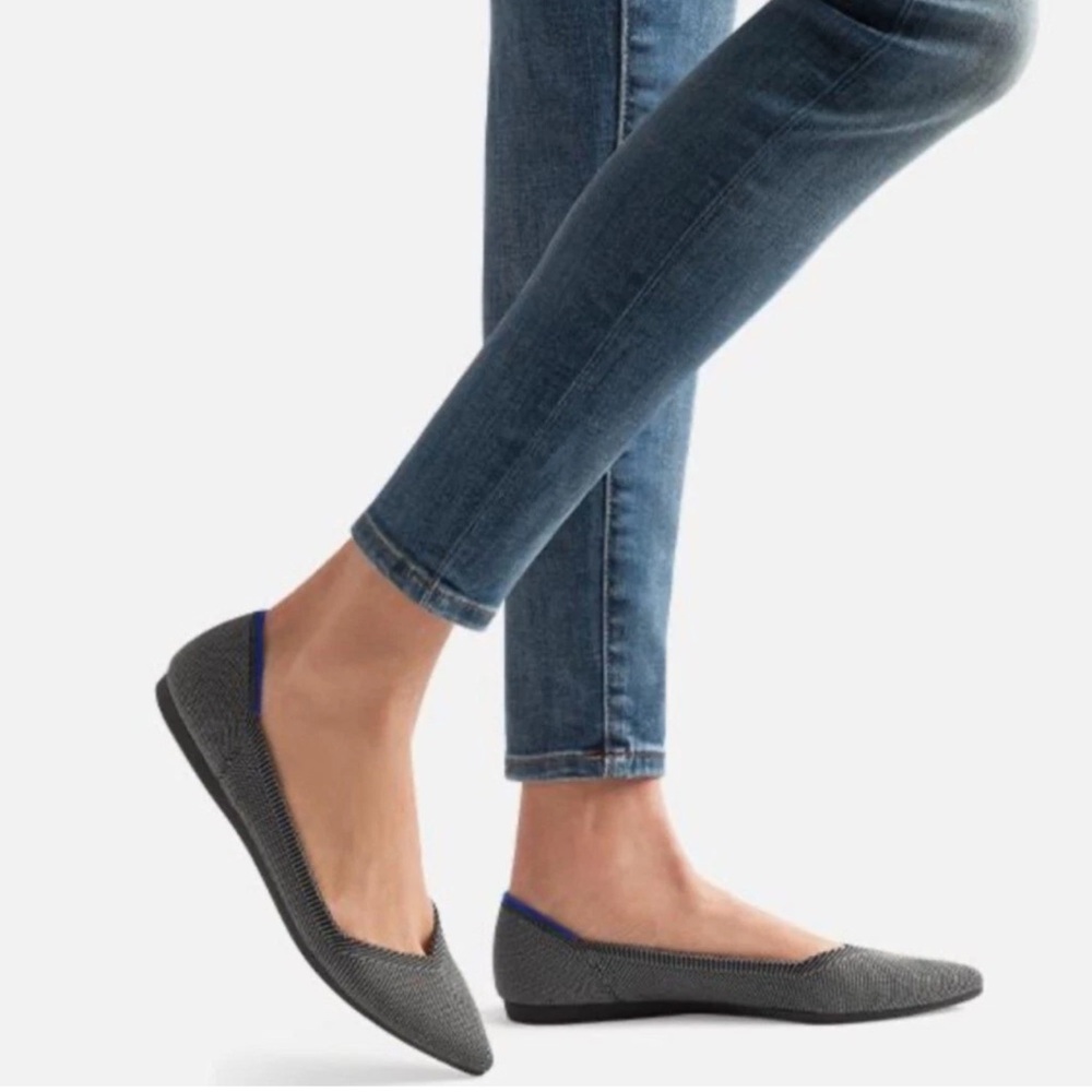 Rothy's Gray Pointed Knit Flats with Blue Trim - Picture 3 of 10